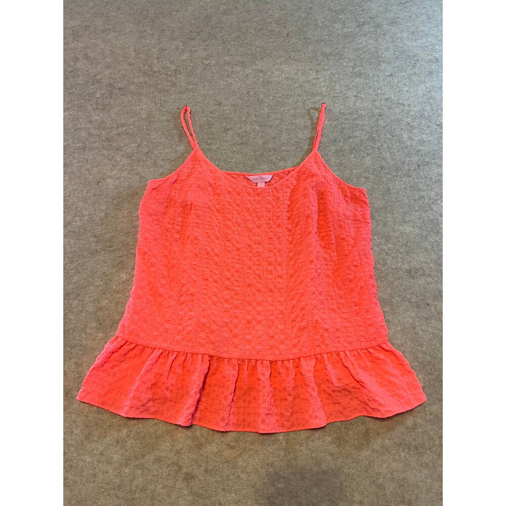 LILLY PULITZER Bright Coral Pink Camisole Tank Top Sunray Seersucker Size Large - Picture 2 of 10